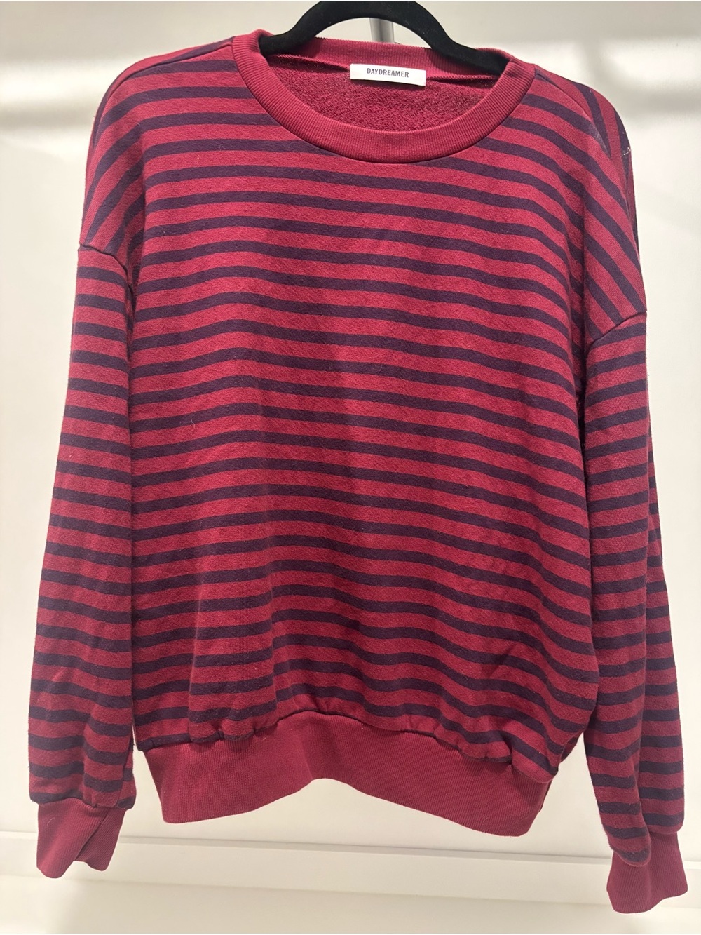 Daydreamer Rose Pink and Navy Striped Crew Sweatshirt